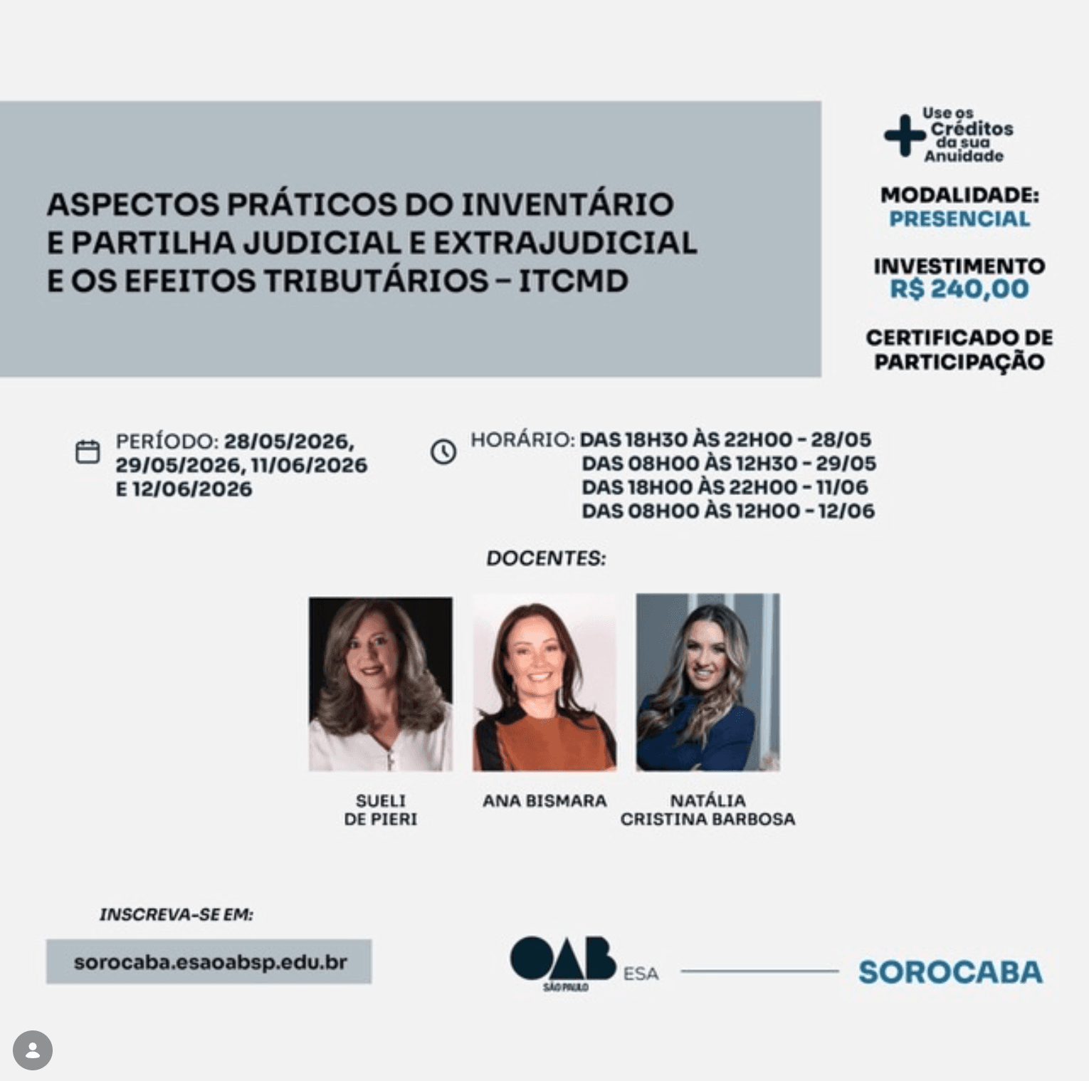 📙 ESA OAB Sorocaba: Aspectos Práticos do Inventário e Partilha Judicial e Extrajudicial e os Efeitos Tributários – ITCMD
