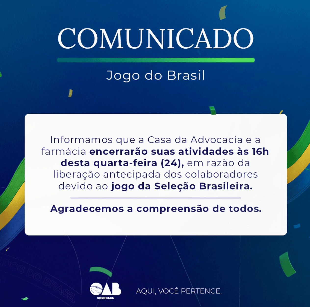Comunicado: Expediente Copa do Mundo