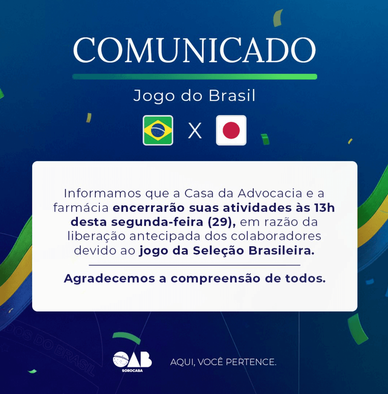 Comunicado: Expediente Copa do Mundo